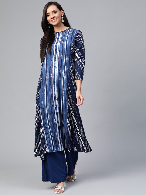 

HERE&NOW Women Blue & White Printed A-Line Kurta