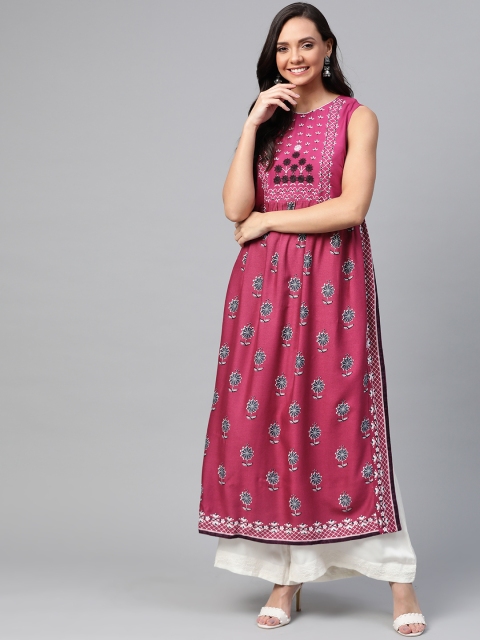 

HERE&NOW Women Magenta & White Printed A-Line Kurta