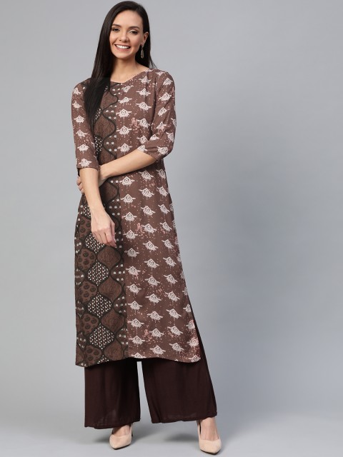 

HERE&NOW Women Brown & Beige Printed Straight Kurta
