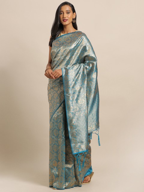 

Amegh Blue Silk Blend Woven Design Banarasi Saree