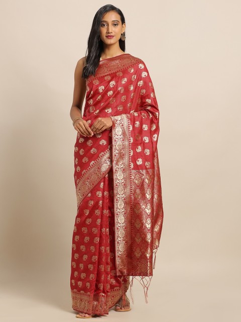 

Amegh Red & Gold-Toned Silk Blend Woven Design Banarasi Saree