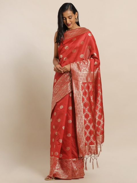 

Amegh Red Silk Blend Woven Design Banarasi Saree