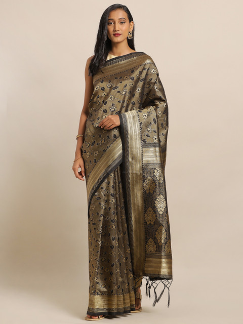 

Amegh Black & Gold-Toned Silk Blend Woven Design Banarasi Saree
