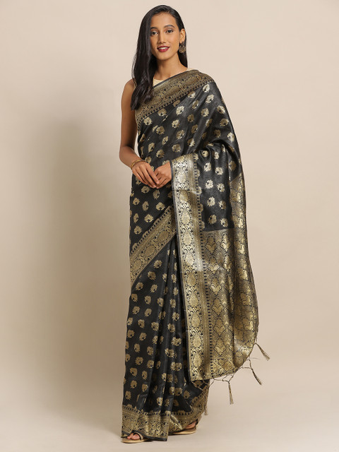 

Amegh Black Silk Blend Woven Design Banarasi Saree