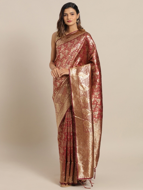 

Amegh Maroon & Gold-Toned Silk Blend Woven Design Banarasi Saree