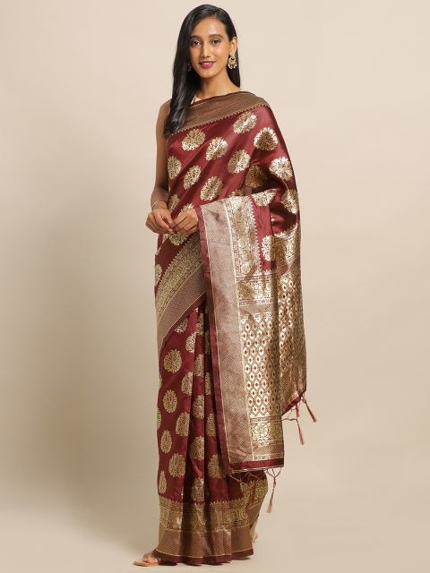 

Amegh Maroon & Golden Silk Blend Woven Design Banarasi Saree