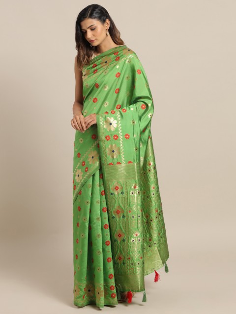 

Amegh Green Silk Cotton Woven Design Banarasi Saree
