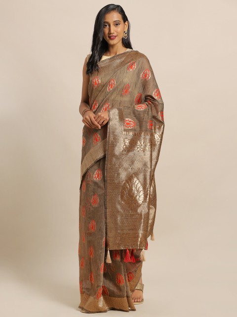 

Amegh Khaki Silk Cotton Woven Design Banarasi Saree