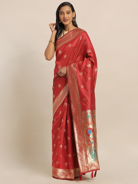 

Amegh Rust Red & Golden Silk Blend Woven Design Banarasi Saree