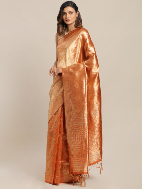 

Amegh Orange Silk Blend Woven Design Banarasi Saree