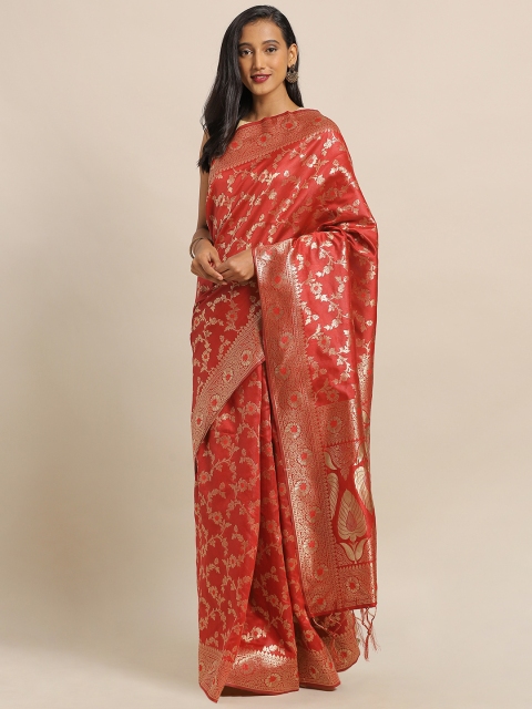 

Amegh Red & Golden Silk Blend Woven Design Banarasi Saree