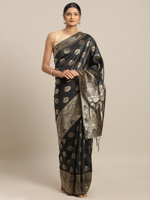 

Amegh Black & Gold-Toned Silk Blend Woven Design Banarasi Saree