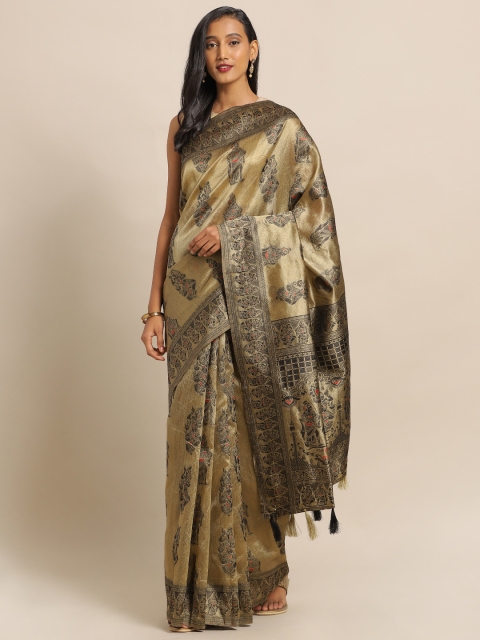 

Amegh Beige & Khaki Silk Cotton Woven Design Banarasi Saree