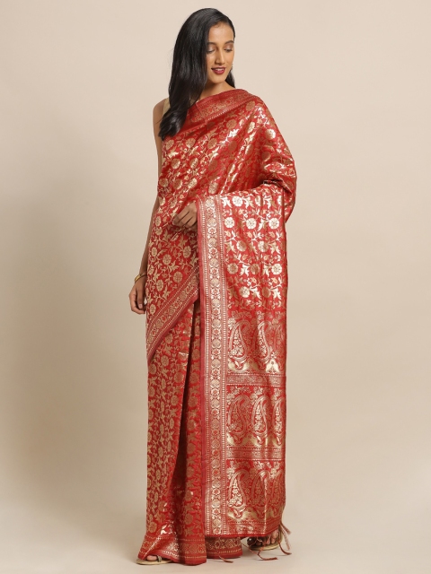 

Amegh Red Silk Blend Woven Design Banarasi Saree