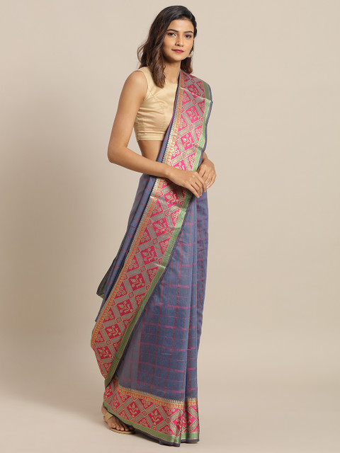 

Amegh Blue & Pink Silk Cotton Woven Design Banarasi Saree