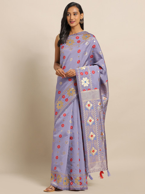 

Amegh Purple Silk Cotton Woven Design Banarasi Saree