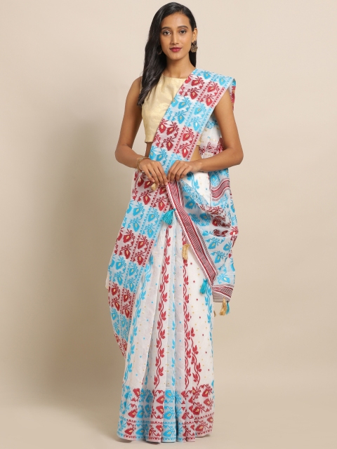 

Amegh White & Blue Silk Cotton Woven Design Khadi Saree