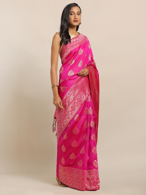 

Amegh Pink & Golden Silk Blend Woven Design Banarasi Saree