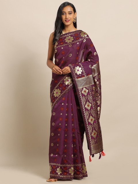 

Amegh Purple Silk Cotton Woven Design Banarasi Saree