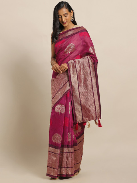 

Amegh Magenta Silk Cotton Woven Design Banarasi Saree