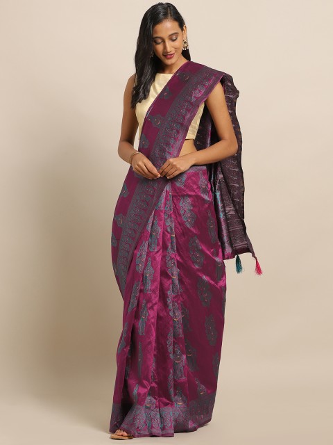 

Amegh Pink & Blue Silk Cotton Woven Design Banarasi Saree