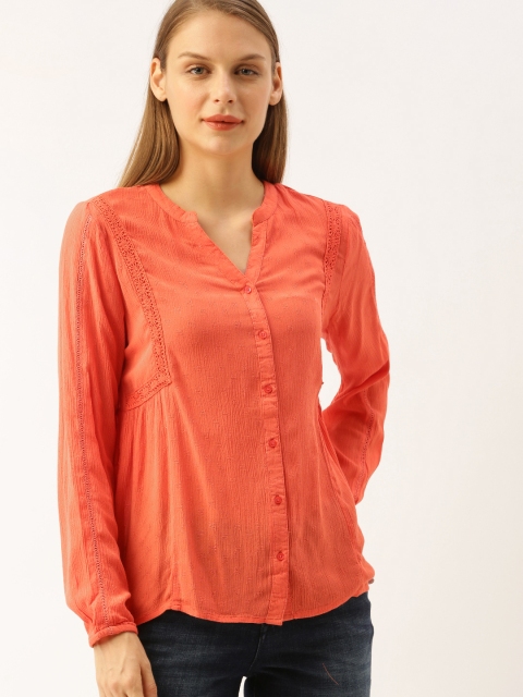 

Lee Cooper Women Orange Regular Fit Self Design Lace Detailed Casual Shirt