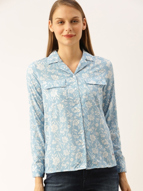 

Lee Cooper Women Blue & White Regular Fit Floral Printed Casual Shirt