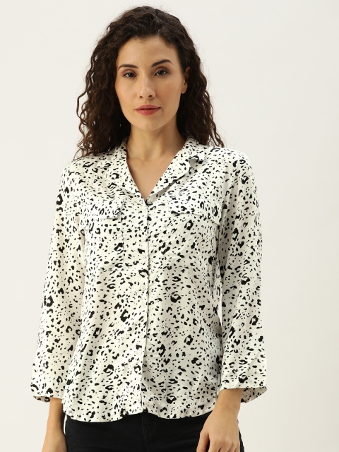 

Lee Cooper Women Off-White & Black Regular Fit Animal Printed Casual Shirt
