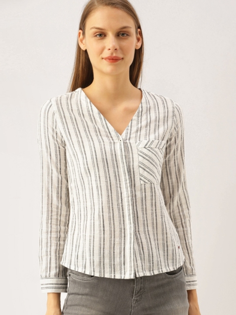 

Lee Cooper Women Off-White & Grey Regular Fit Striped Casual Shirt