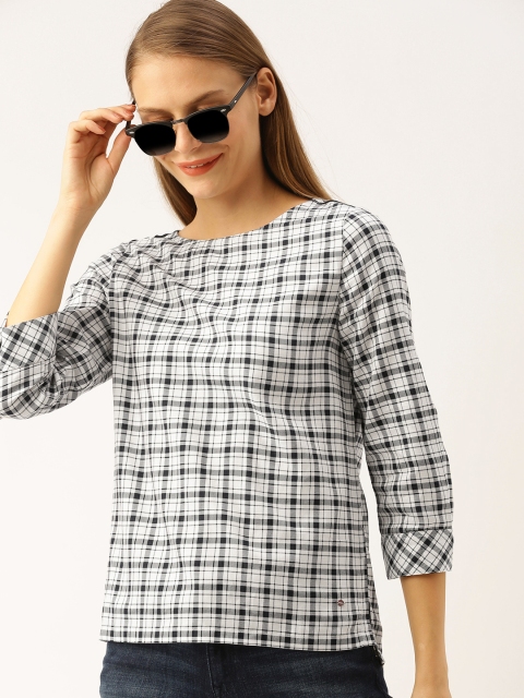 

Lee Cooper Women Off-White & Black Checked Top