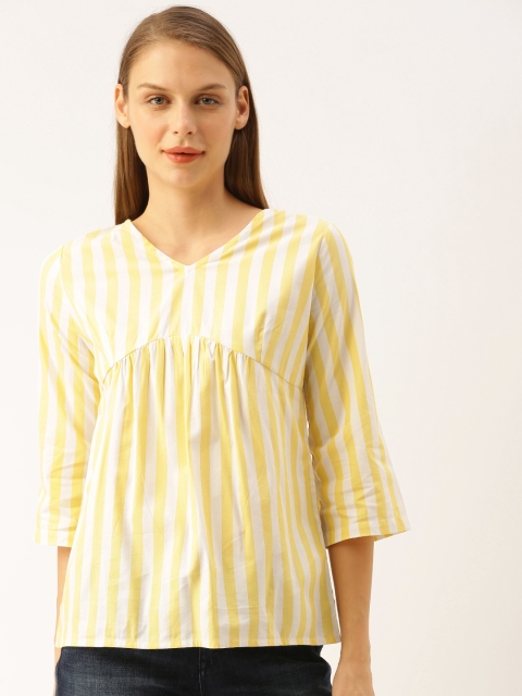 

Lee Cooper Women Yellow & White Striped Top with Gathers