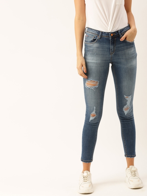 

Lee Cooper Women Blue Slim Fit Mid-Rise Highly Distressed Stretchable Cropped Jeans