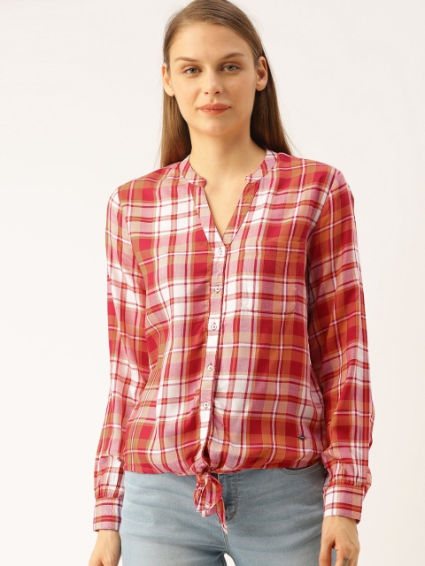 

Lee Cooper Women Red & White Regular Fit Checked Waist Tie-Up Casual Shirt