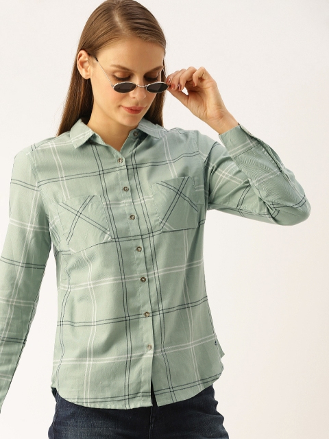 

Lee Cooper Women Green & Black Regular Fit Checked Casual Shirt
