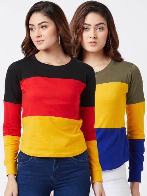 

The Dry State Women Set of 2 Colourblocked Round Neck T-shirt, Multi