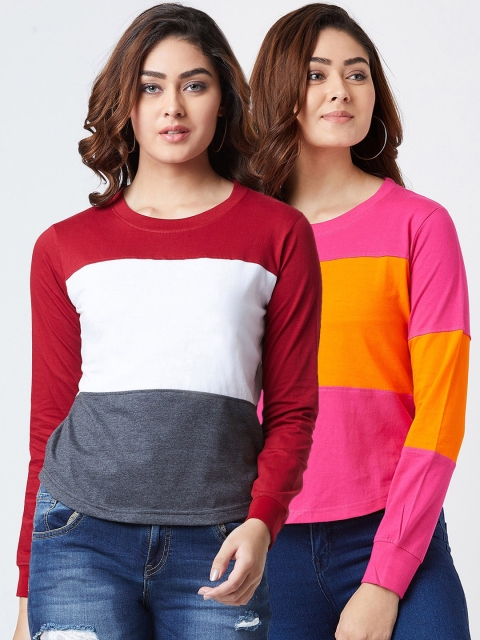 

The Dry State Women Pack of 2 Colourblocked Round Neck T-shirts, Multi