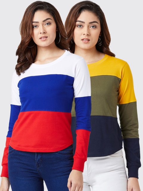 

The Dry State Women Blue Colourblocked Round Neck T-shirt