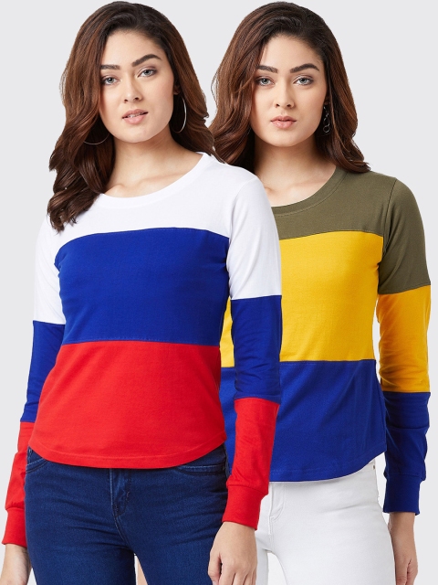 

The Dry State Women Pack of 2 Colourblocked Round Neck T-shirt, Multi