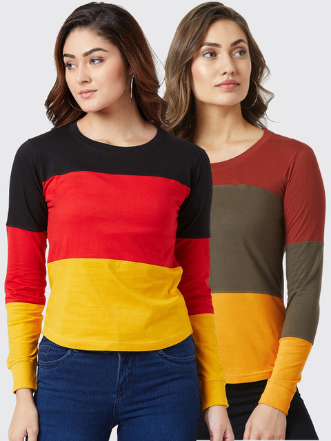 

The Dry State Women Multicoloured Pack of 2 Colourblocked T-shirts, Multi