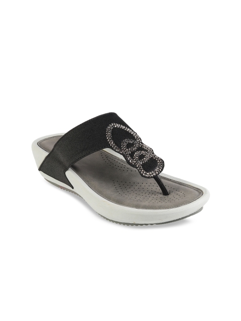 

Metro Women Black & Silver-Coloured Embellished Wedges
