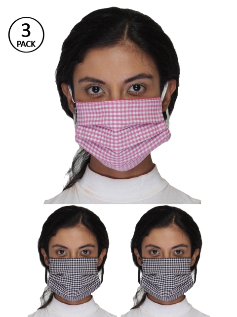 

Anekaant Women Pack Of 3 Checked 3-Ply Reusable Cloth Masks, Pink