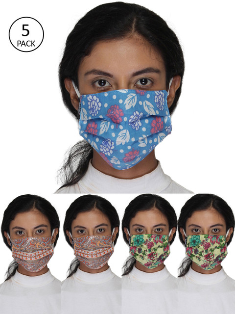 

Anekaant Women Multicolor Pack Of 5 Reusable 3-Ply Fabric Fashion Mask, Multi