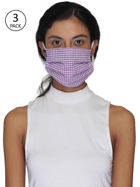 

Anekaant Women 3 Pcs Checked 3-Ply Anti-Pollution Reusable Cloth Masks, Purple