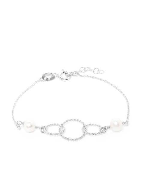 

Carlton London 925 Sterling Silver-Pink Rhodium-Plated Heart Shaped Beaded Bracelet