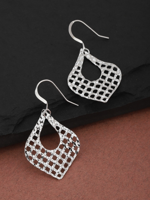 

Carlton London 925 Sterling Silver- Rhodium-Plated Textured Teardrop Shaped Drop Earrings