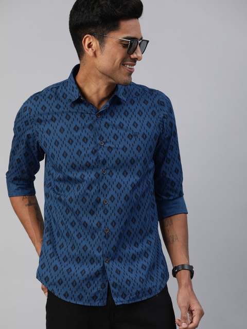 

Allen Solly Sport Men Navy Blue & Black Super Slim Fit Printed Smart Casual Shirt