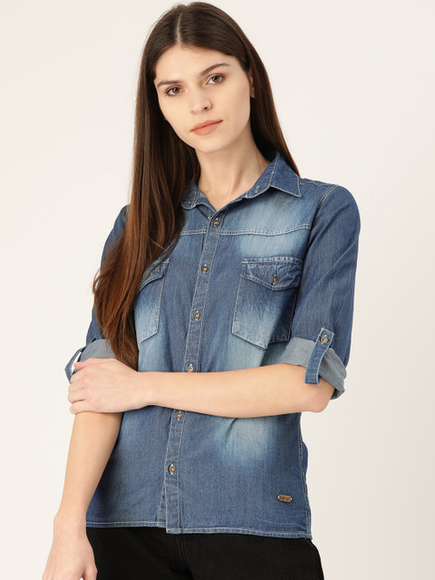 

Trend Arrest Women Blue Regular Fit Faded Casual Shirt