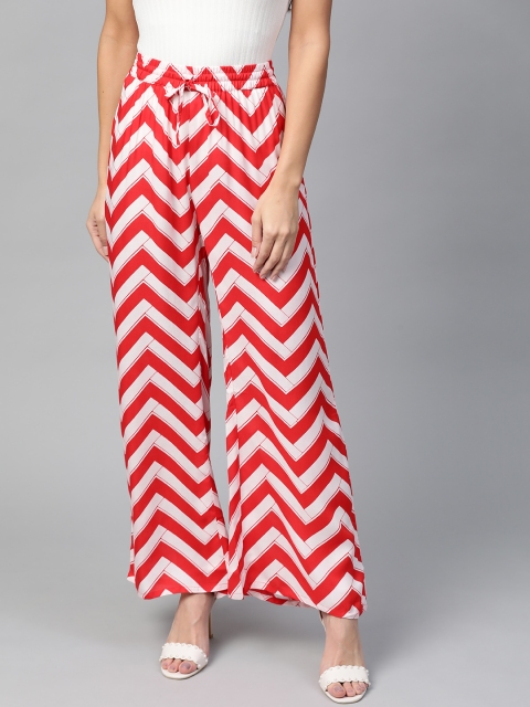 

HERE&NOW Women Red & Off-White Chevron Printed Straight Palazzos