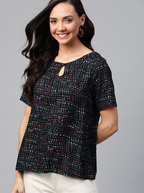 

HERE&NOW Women Black & Green Printed Top