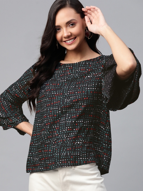 

HERE&NOW Women Black & Green Printed Top
